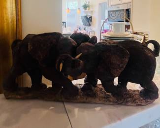 From Zimbabwe, pair of elephants carved from mukwa wood