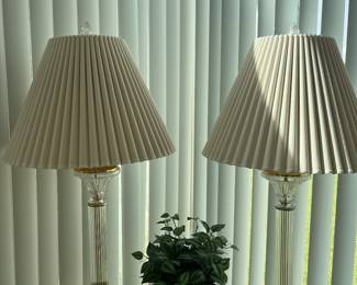 Pair of glass and brass lamps