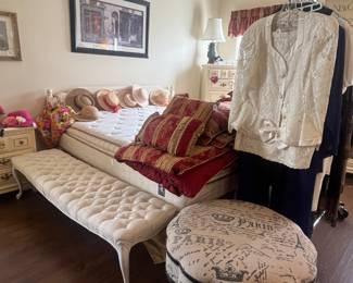 70" bench, 29" round bench, king size bed