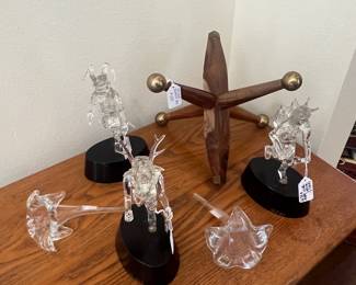 Crystal figurines, 12" mid-century wooden Jack sculpture