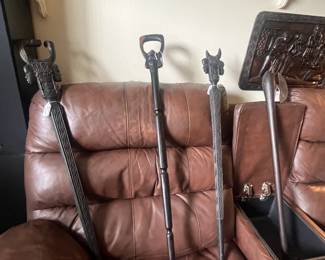 Hand carved African tribal staffs