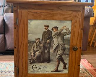 Golf themed table w/cabinet