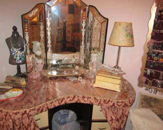 Vanity table and three panel mirror