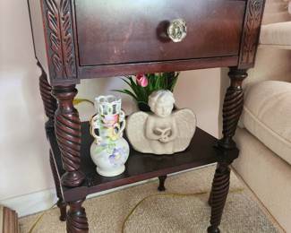 Antique solid wood (Mahogany?) Side table. Barley twist legs. 