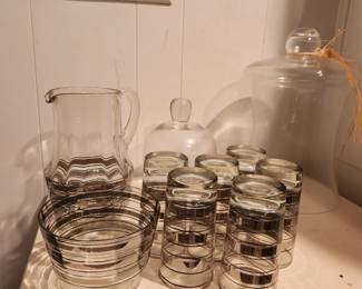Mcm glassware set, and cloches 