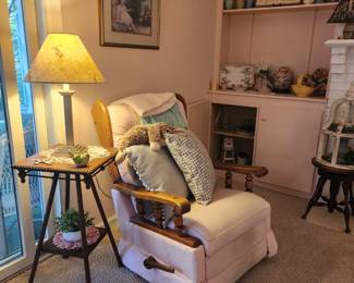 Rocker recliner! Nice antique side table