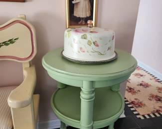 Gorgeous Jadeite green side table, cake plate, art