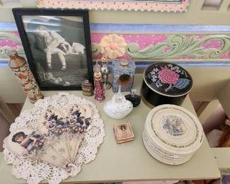 Vintage powder boxes, perfume bottles