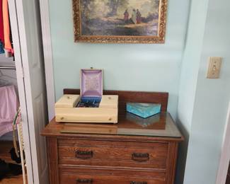 Small wash stand dresser and religious art