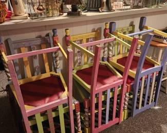 Painted chairs, lots of decor treasures in the basement!!