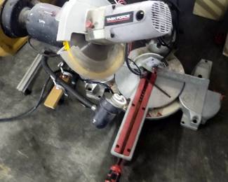 Bench Mount Dual Wheel Grinder. Compound Miter Saw.