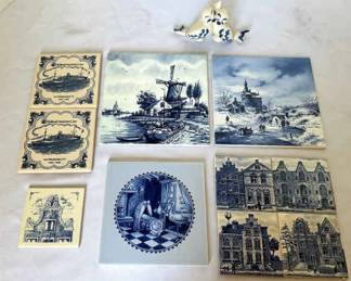 Blue White Holland Tiles and Lovebirds Figurine 