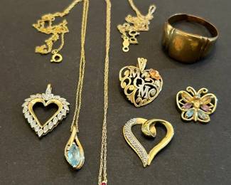 10k Gold Necklaces, Pendants, Vintage Ring cut