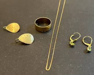 14k Gold Chain, Earrings Ring