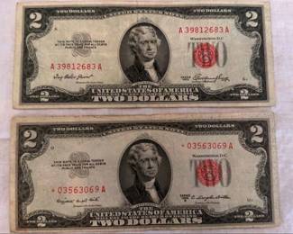 1953 And 1953 B 2 Dollar Notes With Red Stamp And Red Star