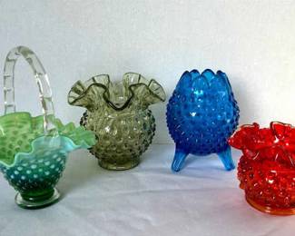 Fenton Hobnail Vases Basket Incl. Amberina Glass