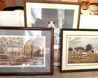 3 Large Landscape With Home Prints Professionally Matted and Framed