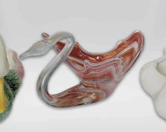 Ceramic And Glass Swans