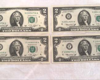 4 1976 Two Dollar Notes