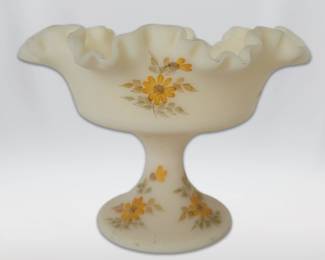 Fenton Handpainted Custard Glass Ruffled Compote 