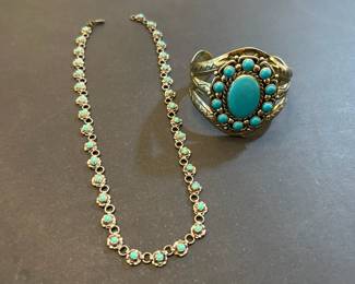 925 Turquoise Necklace Nickel Silver Bracelet Cuff 
