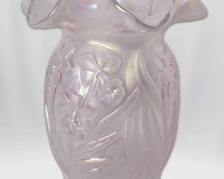 Fenton Pink Iridescent Daffodil Ruffled Vase