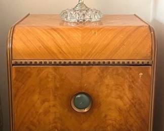 Art Deco Waterfall Nightstand With Pink Crystal Lamp