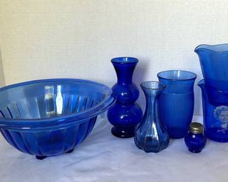 Blue Vintage Glassware Incl. Shirley Temple Pitcher