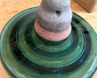 Vintage EIV66 13.5" Green Glass And Ceramic High Voltage Insulator Sombrero