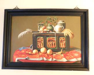 Framed still life painting with vibrant colors.  41"L x 30"H