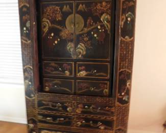 Large Asian cabinet, circa 1860 w/100 Children hand painted design.  This cabinet has multiple drawers, two sets of doors and a large open space inside to keep treasured items.  Dimensions 84"H x 45"L x27"D.  SELLING FOR $350.00.