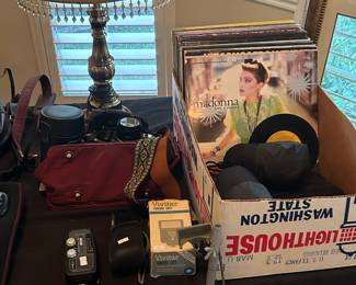 Vinyl, lamp, camera equipment, radios