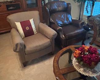Leather recliner, armchair, coffee table