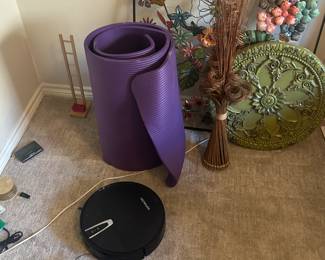 yoga mat, robot vacuum, decor