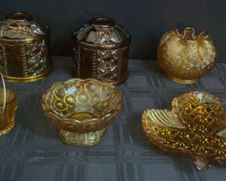 Set 6 Amber Glass Collectibles 