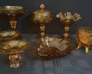 Set 7 of Amber Glass Collectible Dishes 