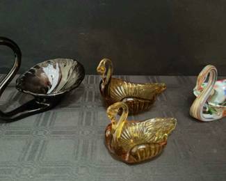 Set 4 Blown Glass Swans 