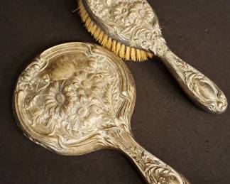 Antique Silver Mirror And Brush