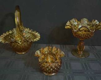 Set 3 Fenton Amber Glass Collectibles