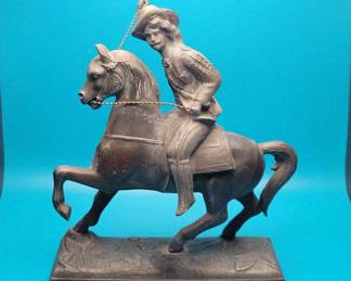 Metal Horse Cowboy Sculpture 
