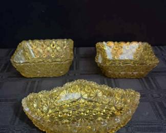 Set 3 Amber Yellow Glass Collectible Dishes 