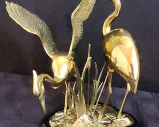  028 Brass Plated Crane Sculpture 