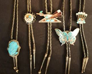  022 Five Bolo Ties With Silver 