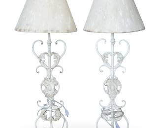 Pair of Metal Distressed Scrollwork Table Lamps