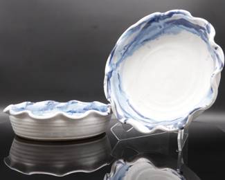 Blue & White Ceramic Serving Dishes (Set of 2)