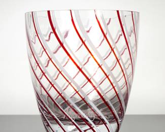 Mignon Faget Red & White Striped Glass Ice Bucket
