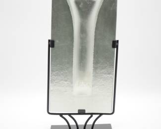 Modern Glass Art Vase w/ Black Metal Stand