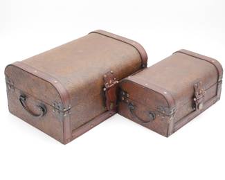 Pair of Wooden Chests w/Tooled Floral Motif