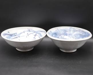 Pair of Hand-Made Pottery Serving Bowls