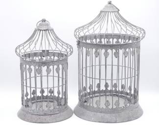 Pair of Decorative Metal Birdcage Candle Holders